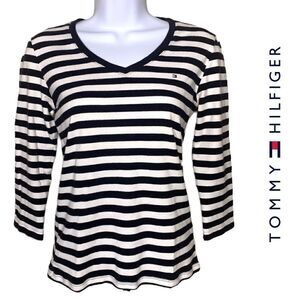 Tommy Hilfiger Striped 3/4 Sleeve Top Size Small